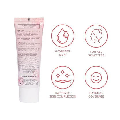 pūrlisse Radiant Glow Illuminating BB Cream with SPF 30 - Glow BB Cream Enriched with Goji & Hawthorn Berry for Dewy Skin - Helps to Improve Skin Texture & Radiance - Light Medium (1.4 oz)