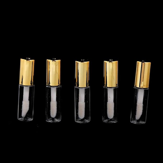 Case of 90 packs, Empty Plastic Clear Lip Gloss Tubes Lip Balm Bottle Container Gold Transparent 1.2ML Makeup Tool for Women (90 pcs, Gold)