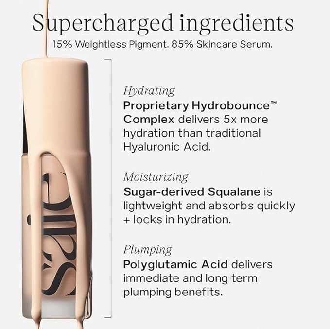 Saie Glowy Super Skin Tint Liquid Foundation - Hydrating Serum Foundation with Lightweight, Medium Coverage - Formulated with Hyaluronic Acid to Hydrate, Brighten and Plump - Shade 9 (1.01 oz)