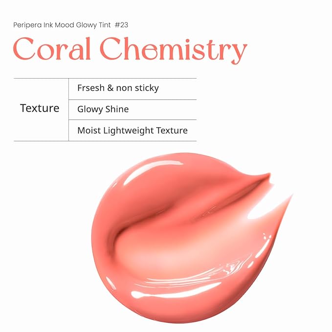 Peripera Ink Mood Glowy Tint | Lip-Plumping, Naturally Moisturizing, Lightweight, Glow-Boosting, Long-Lasting, Comfortable, Non-Sticky, No White Film 023 CORAL CHEMISTRY (LUCKY LOTTERY) (NEW)