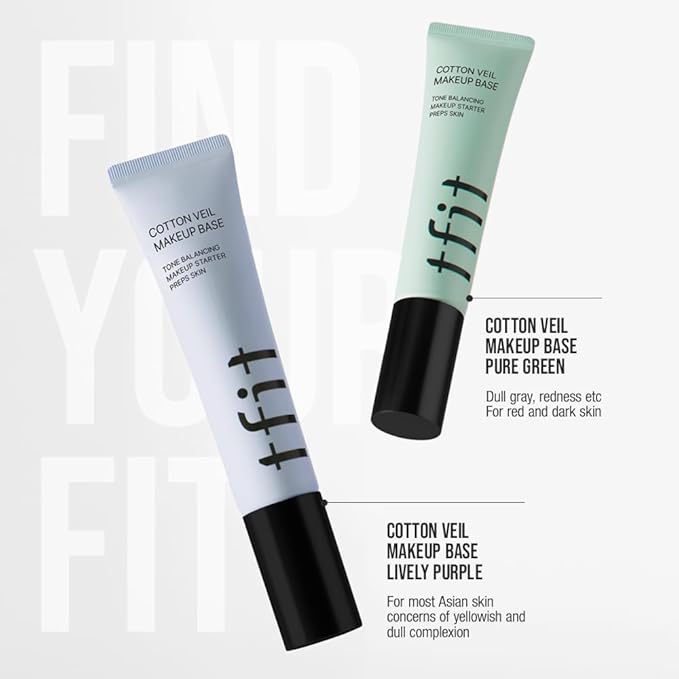 Cotton Veil Makeup Base - Flawless Coverage for Dull Skin, Tone up Corrector, Lightweight, All Skin Type, Korean Makeup, 02 Lively Purple, 1.05 Oz.