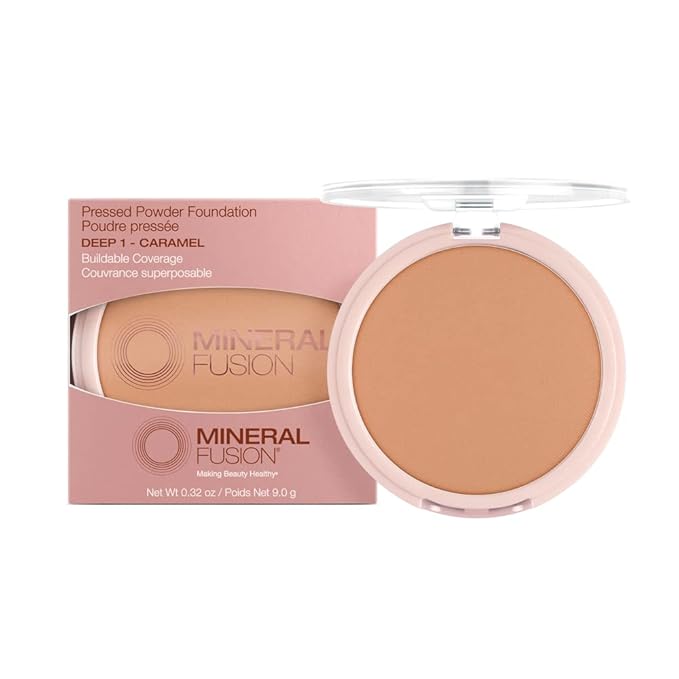 Mineral Fusion Pressed Powder Foundation, Deep 1 - Med/Tan Skin w/Golden Undertones, Age Defying Foundation Makeup with Matte Finish, Talc Free Face Powder, Hypoallergenic, Cruelty-Free, 0.32 Oz