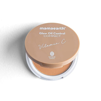 Mamaearth 12-Hour Oil Control Pressed Powder with SPF 30 (Almond Glow Shade) | Long Lasting Matte Finish with Buildable Coverage | Sun Protection with Vitamin C | Talc-Free | 0.32 Oz/9g