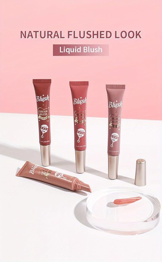 Lightweight Liquid Cream Blush Eyeshadow - Superdewy & Buildable Pigmentation, Cruelty Free Vegan Makeup, Natural-looking Cheek Tint with Dewy Finish (#01, A)
