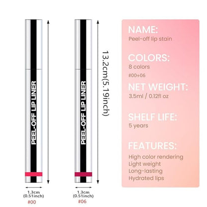 2Pcs Matte Liquid Lip Gloss Stain-Peel Off Lip Liner Tattoo, Long Lasting Peel Off Lip Stain,Waterproof & Transfer-Proof Lip Liner Peel Off Lip Gloss for All Skin Types (#00+#06)