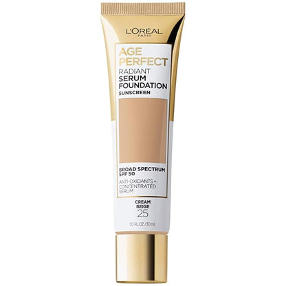 L'Oreal Paris Age Perfect Radiant Serum Foundation with SPF 50, Cream Beige, 1 Ounce