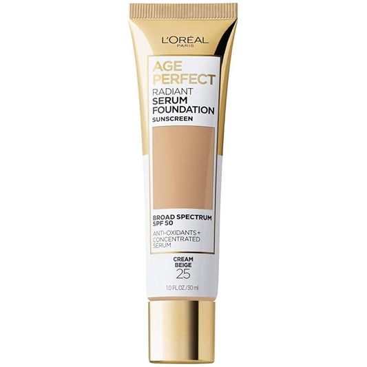 L'Oreal Paris Age Perfect Radiant Serum Foundation with SPF 50, Cream Beige, 1 Ounce