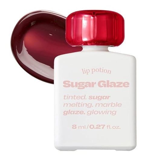 Lip Potion Sugar Glaze Tint | K-Beauty High-Shine & Long-Lasting Lip Tint | Hydrating, Non-Sticky Glossy Finish | 7 Shades | 0.3 Oz (No.10 Wine Ball)