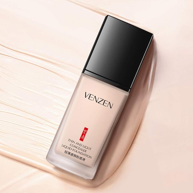 VENZEN Thin Light Concealer Liquid Foundation Waterproof Moisturizing Clear Naked Natural Long-Lasting Soft Texture Rubber Ring Delicate Colors (#01 NATURAL (6761))
