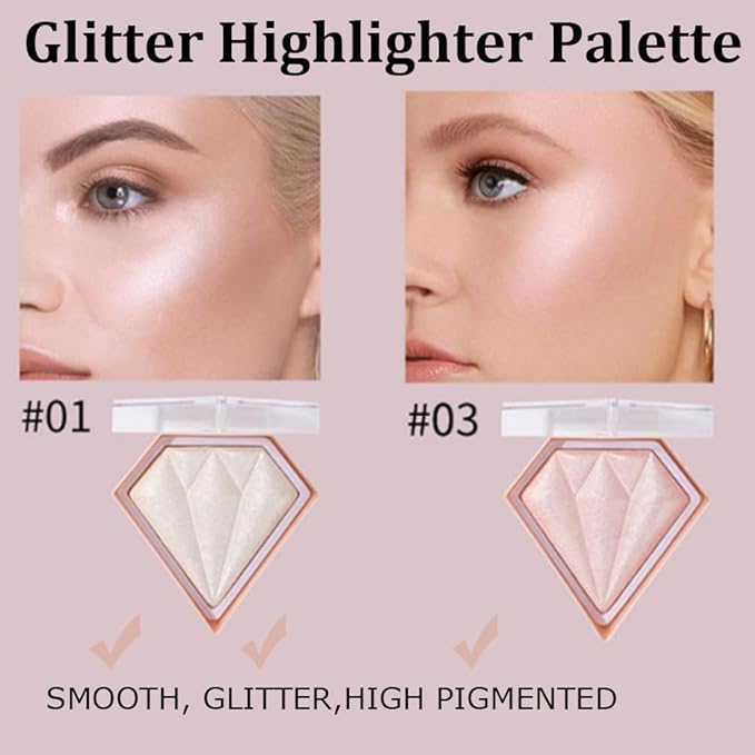 White Highlighter Makeup Palette, Face Highlighter Palette Glitter Highlighter Palette Shimmer Highlighter Powder for Face Cheek Illuminator Iluminadores de Maquillaje (01)