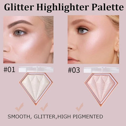 White Highlighter Makeup Palette, Face Highlighter Palette Glitter Highlighter Palette Shimmer Highlighter Powder for Face Cheek Illuminator Iluminadores de Maquillaje (01)