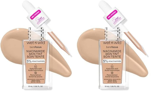 wet n wild Bare Focus Skin Tint, 5% Niacinamide Enriched, Buildable Sheer Lightweight Coverage, Natural Radiant Finish, Hyaluronic & Vitamin Hydration Boost, Cruelty-Free & Vegan - Medium Beige