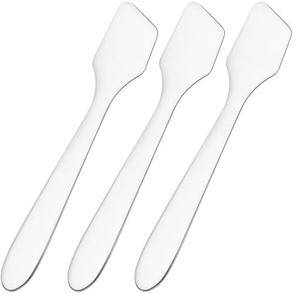 3pcs Mini Metal Makeup Spatula, Reusable Cosmetic Cream Spatulas Spoon, Skincare Scoop Applicator Facial Massage Beauty Tools for Mixing and Sampling Face Eye Cream- Silver