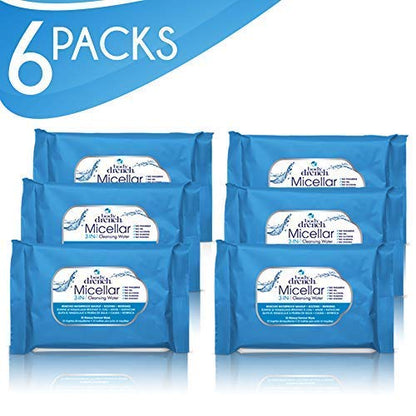 Body Drench 3-in-1 Micellar Water Makeup Remover Wipes – Removes Waterproof Makeup, Facial Cleanser, 30 Ct. (6 Pack)