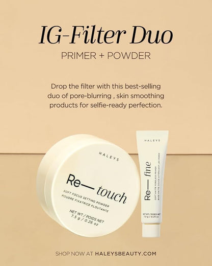 HALEYS IG Filter Duo (FAIR): Re-touch Setting Powder & Re-fine Soft Matte Poreless Primer, Skin Perfecting, Longwear, Smooths, Nourishes, Ultra-Blurring, No flashback, All Skin Types + Tones, Vegan