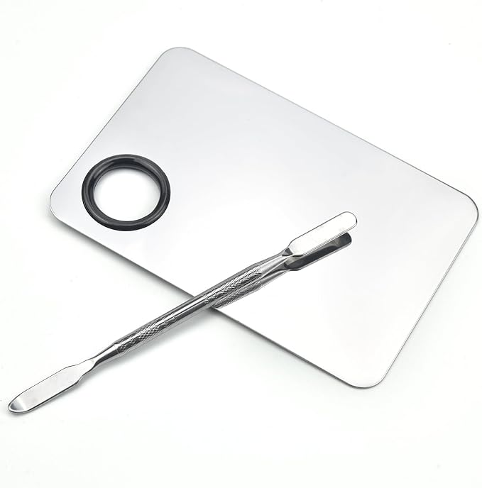 Makeup Mixing Palette, Stainless Steel Makeup Palette, Cosmetic Palette with Spatula Tool for Nail Art Eye Shadow Eyelash Makeup (Small+Large)