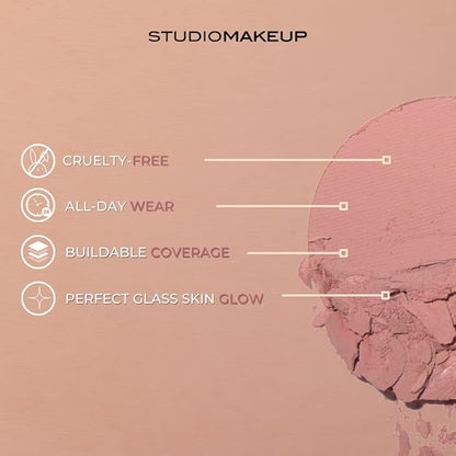 StudioMakeup Blush for Cheeks (Petal) - Easily Blendable Powder Blush for Glass Skin Glow - All Day Wear Makeup Blush with Medium Coverage and Natural Finish - Face Blushes for All Skin Types