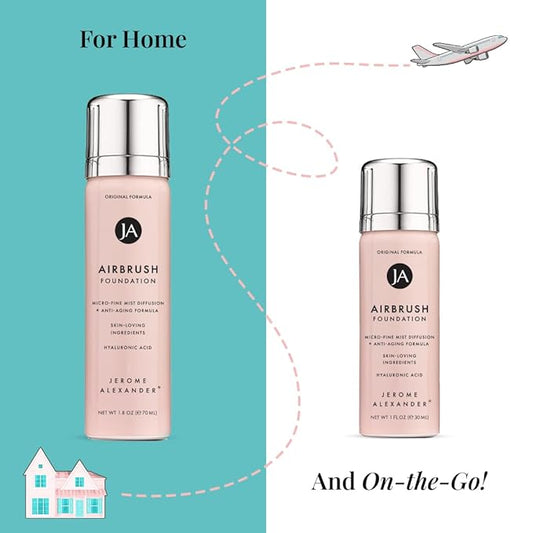 Jerome Alexander MagicMinerals AirBrush Foundation Set – Full Size & Mini Travel Size Spray Makeup, Light Shade – Ultra-Light, Buildable, Full Coverage Formula with Anti-Aging Skincare Ingredients