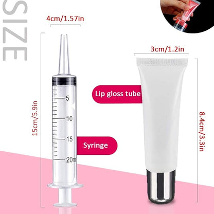 AMORIX 50PCS Matte Silver Lip Gloss Tubes 10ml Empty Lip Gloss Containers Lip Balm Tubes Refillable Cosmetic Squeeze Tubes for Lip Gloss Base Glitter with 2 x Syringes + 28pcs Tag Labels Stickers