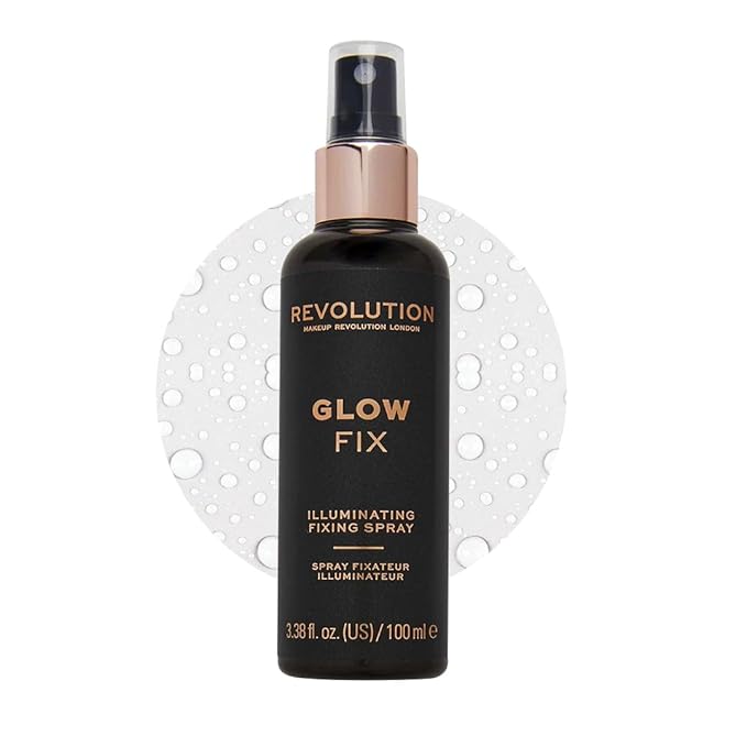 Makeup Revolution, Glow Fix Illuminating Fixing Spray, Glow Finish, Hydrating & Brightening Setting Spray for Face, Vegan & Cruelty-Free, 3.38fl.oz