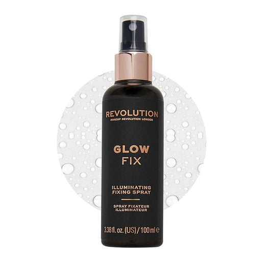 Makeup Revolution, Glow Fix Illuminating Fixing Spray, Glow Finish, Hydrating & Brightening Setting Spray for Face, Vegan & Cruelty-Free, 3.38fl.oz