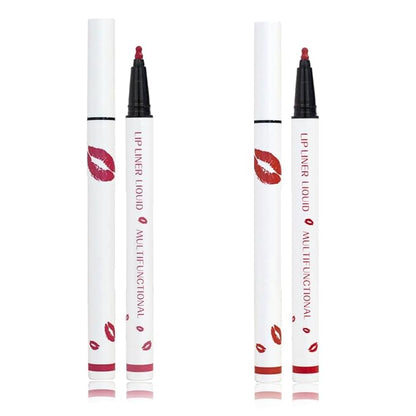 Longwear Liquid Lip Liner, Matte Lip Tint Stain Marker Pen, 2 in1 Liquid Lipstick & Lip Liner Pencil, Long Lasting Waterproof Lip gloss for Women, Fuller Lips Makeup (02+04)