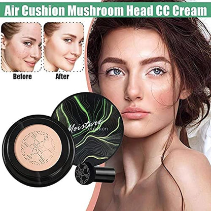 Air Cushion CC Cream Mushroom Head Foundation, Moisturizing Concealer Makeup Base, Full Coverage, Nude Long Lasting Waterproof Matte BB Cream (Natural)