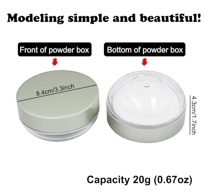 AKOAK Capacity 20 ml(0.67 oz) Empty Reusable Plastic Loose Powder Compact Container DIY Makeup Powder Case with Powder Puff and Elasticated Net Sifter Green