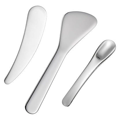 3Pcs Metal Cosmetic Skincare Spatula, Mini Mask facial Reusable Scoop Eye Cream Applicator Beauty Face Spoon Skincare Tool Facial Massage Accessories for Mixing Sampling Lotions Moisturizers