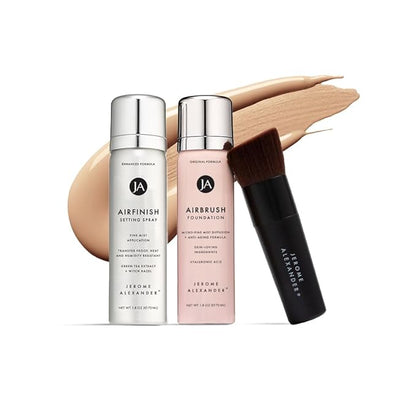 MagicMinerals AirBrush Foundation Set by Jerome Alexander – 3pc Set Includes AirFinish, Foundation and Kabuki Brush - Spray Makeup with Anti-aging Ingredients for Smooth Radiant Skin (Cognac)