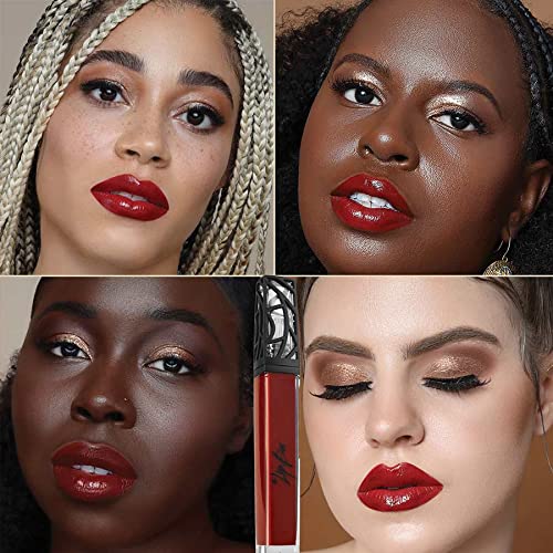 The Lip Bar Vegan Non-Sticky Lip Gloss, with Hydrating Shea Butter for a Lightweight, High Shine Finish, Vixen - Deep Red Opaque