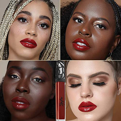 The Lip Bar Vegan Non-Sticky Lip Gloss, with Hydrating Shea Butter for a Lightweight, High Shine Finish, Vixen - Deep Red Opaque