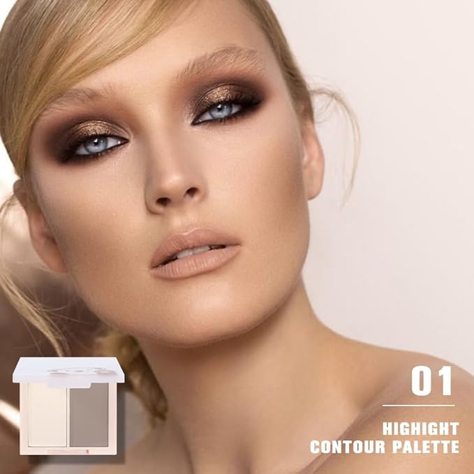 2-in-1 Contour & Blush Palette | Matte Silky Powder, No Fallout, Buildable Color, Universal Natural Makeup for Women (1#, 1 Count (Pack of 1))