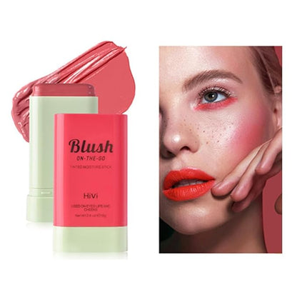 LAMUSELAND Cream Blush Stick, Multi Use Waterproof Natural Face Blush, Moisturize, Long-lasting, Pigmented & Blendable, Matte Makeup Blush Stick for Cheeks Eyes Lips (peach pink)