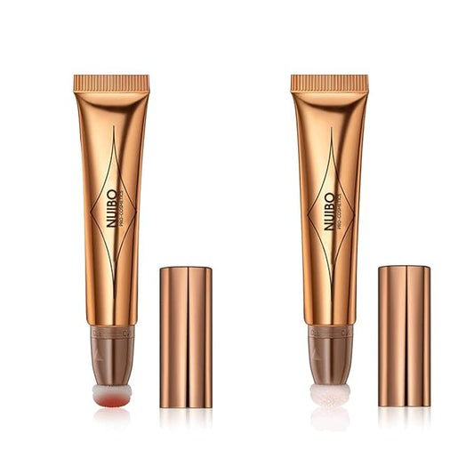 Blush Beauty Wand Highlighter 2 Pack, Matte Liquid Face Blush & Highlighter with Cushion Applicator, Natural Silky Smooth Creamy Stick Attached Easy to Blend, Long Lasting & Natural Finish Makeup Stick (03# Cherry Blush & 04# Highlight)