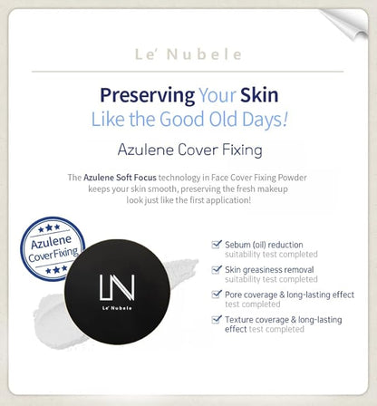 Le' Nubele Azulene Face Cover Fixing Powder (No Sebum) - Translucent Setting Powder for All Skin Types and Tones, Pore-Blurring, Matte Finish, Soft-Focus Technology, 0.35 oz