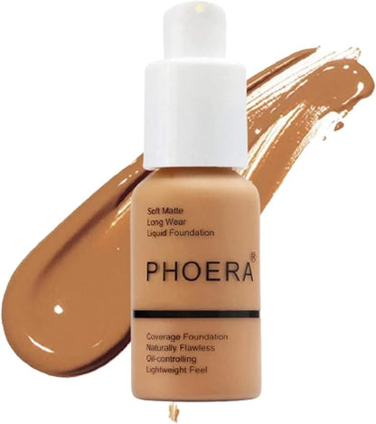 PHOERA Foundation Concealer Makeup Full Coverage Matte Brighten Long Lasting UK (106 WARM SUN)