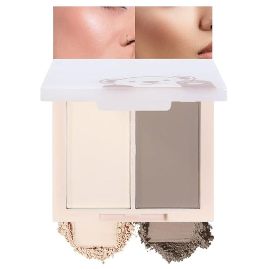 Dual Powder Matte Blush Palette - Warm Beige & Cool Taupe - Matte Buildable Long Lasting Face Blush for Natural Glow & Contouring - Silky Lightweight Cheek Makeup for All Skin Tones 01#