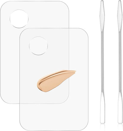4Pcs Acrylic Makeup Palette, Makeup Mixing Tray Palette with Spatula, Cosmetic Foundation Palette Nail Art Palette for Beauty Salon Color Cream Liquid Foundation Mixing Palette(Square)