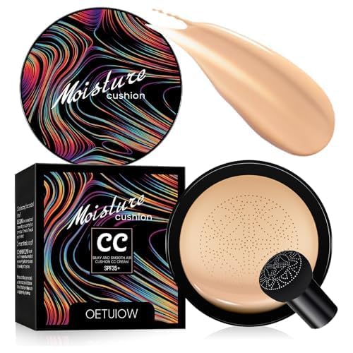 Mushroom Head Air Cushion CC Cream - New Upgraded Colored Packaging BB Cream Face Makeup Foundation for Mature Skin Moisturizing Concealer Brighten Long-Lasting (Buff Beige)