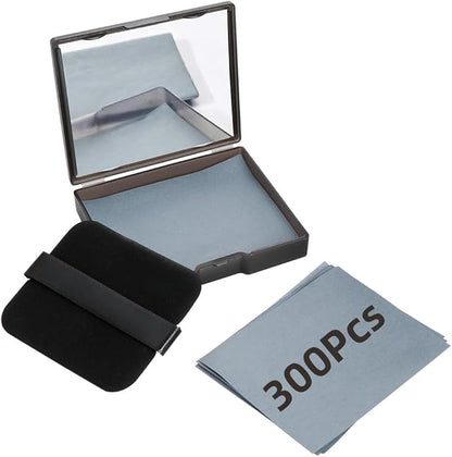 Oil Blotting Sheets - 300 PCS Face Oil Absorbing Sheets Natural Oil Control Film for Oily Skin with Mirror and Puff -Black