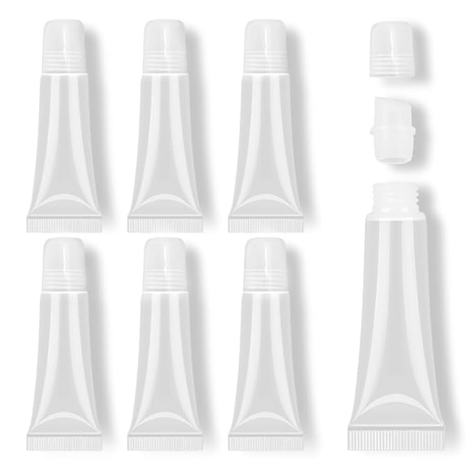 AMORIX 6PCS 10ml Lip Gloss Tubes Clear Empty Lip Balm Containers with Clear Cap Refillable Soft Cosmetic Squeeze Tubes for Lip Gloss Base Glitter Pigment Powder.