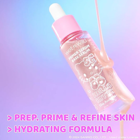 wet n wild Hello Kitty Primer Serum, Infused Vitamin E & Diamond Powder for Long-Lasting Hydration, Warm Apple Pie Lightly Scented, Cruelty-Free & Vegan