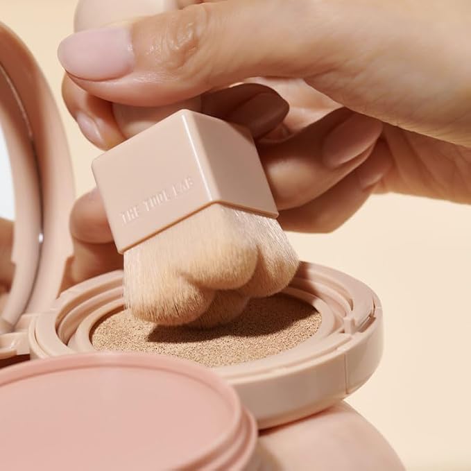 THE TOOL LAB Stamp Skinfit Cushion Foundation & Brush Set｜Glow Type, No.19 Porcelain｜120H Long-Lasting Coverage, Flawless, Ultra Adherence, Glass Glowy Clear Watercolor-Radiance Skin｜SPF 40++, 11g