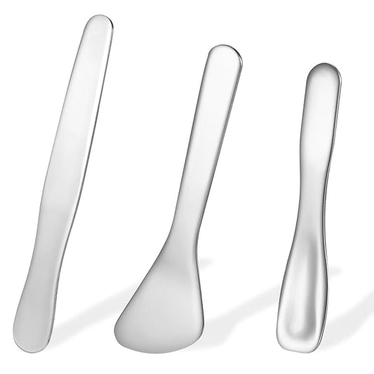 3 Pcs Mini Metal Cosmetic Spatula, Reusable Skin Care Spoon Beauty Scoop Spatula Multi-functional Facial Applicator Tool for Skin Care Creams Eye Cream Essences Beauty Accessories