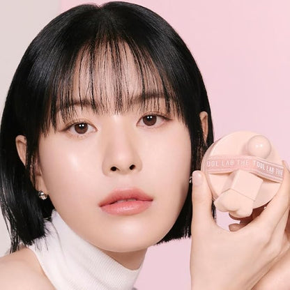 THE TOOL LAB Stamp Skinfit Cushion Foundation & Brush Set｜Glow Type, No.19 Porcelain｜120H Long-Lasting Coverage, Flawless, Ultra Adherence, Glass Glowy Clear Watercolor-Radiance Skin｜SPF 40++, 11g