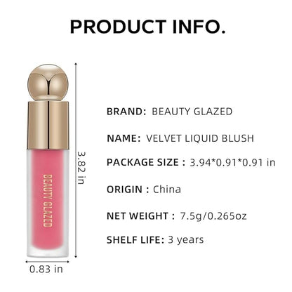 BEAUTY GLAZED Waterproof Matte Liquid Blush Stick Lightweight Cream Blush Moisturising Easy to apply Liquid Blush Multi-purpose Eyes lips Face Beauty Blush # 103