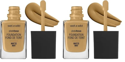 Wet n Wild Photo Focus Matte Liquid Foundation Amber Beige, Vegan & Cruelty-Free (Pack of 2)