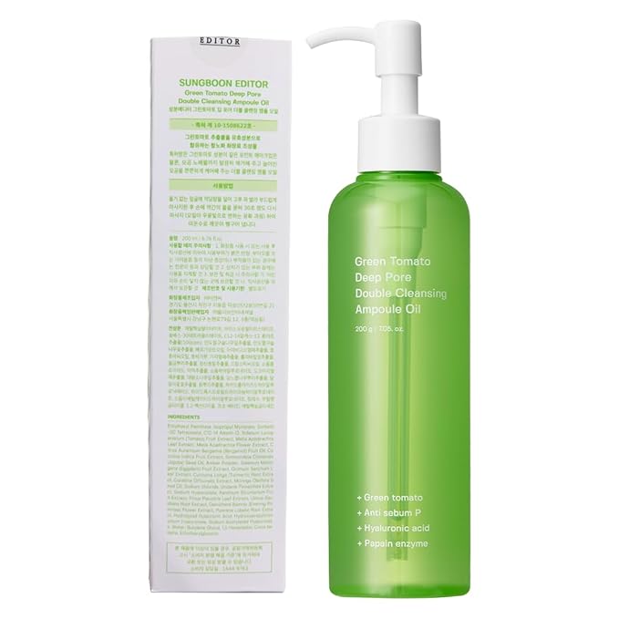 SUNGBOON EDITOR Green Tomato Double Cleansing Ampoule Oil | Makeup remover, Blackhead Removal | Exfoliating Face Wash for Women | Pore Minimizer for Face | Korean Skin Care | 7.05 oz. (200g)