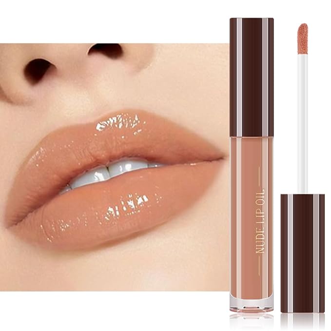 Hydrating Glow Lip Gloss Oil, Tinted Lip Plumper Lip Glosses Oil, Younger-Looking Lips Chocolate Scent, Non-Sticky Creamy Texture for Dry Lips, Brillo labial en aceite hidratante con brillo 02#